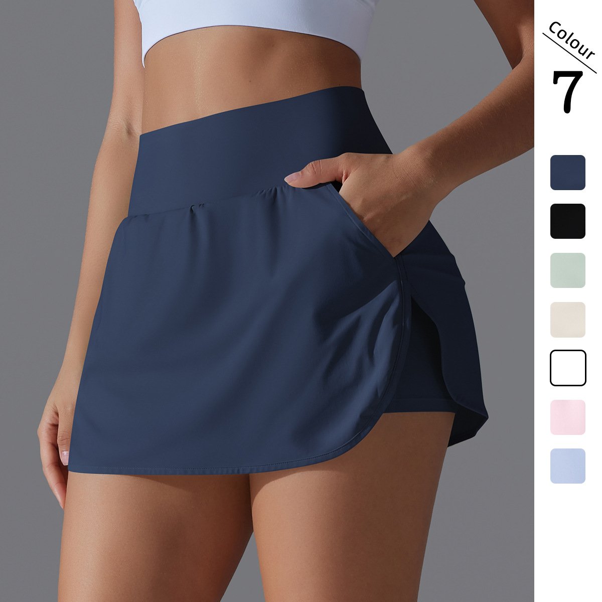 Cool Feeling Sunscreen Tennis Skirt High Waist Tight Skinny Two-Piece Skirt Pants with Back Waist Pocket for Women