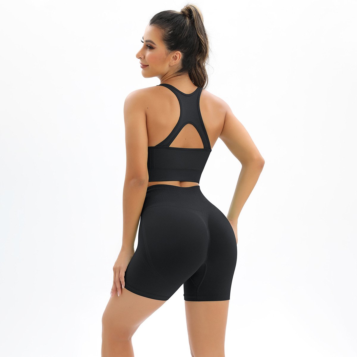 Seamless Knitted Yoga Set Back and Butt Lift Sports Running Fitness Two-Piece for Women - Image 7