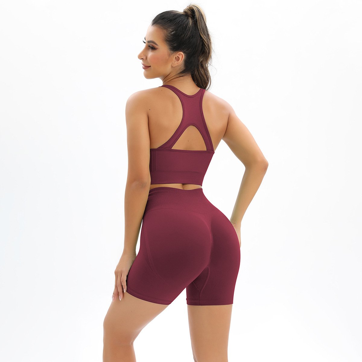 Seamless Knitted Yoga Set Back and Butt Lift Sports Running Fitness Two-Piece for Women - Image 6