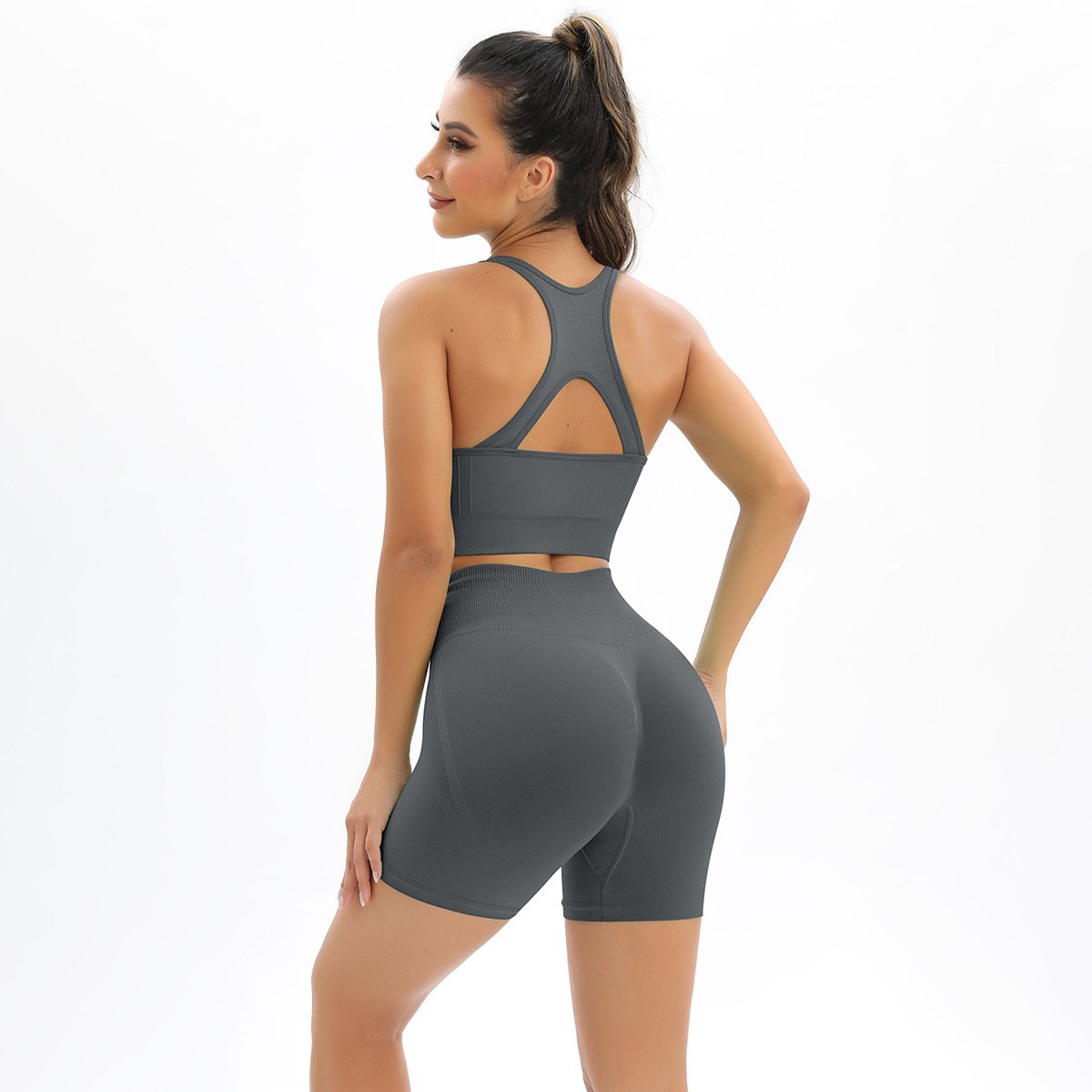 Seamless Knitted Yoga Set Back and Butt Lift Sports Running Fitness Two-Piece for Women - Image 4