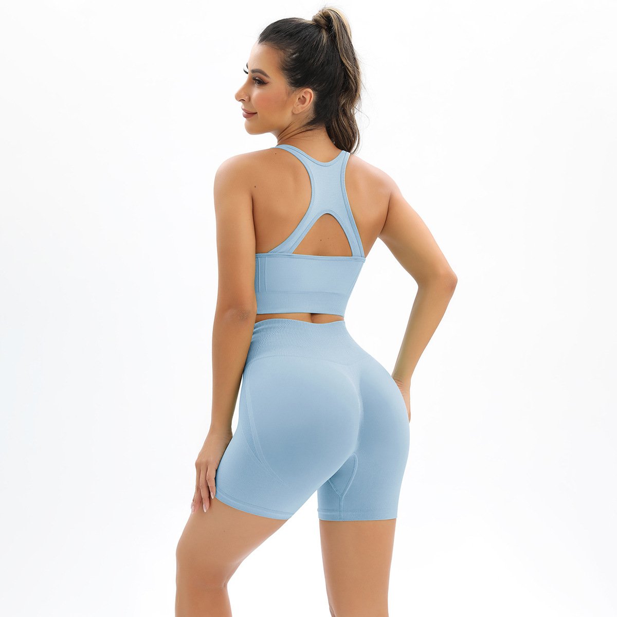 Seamless Knitted Yoga Set Back and Butt Lift Sports Running Fitness Two-Piece for Women - Image 3