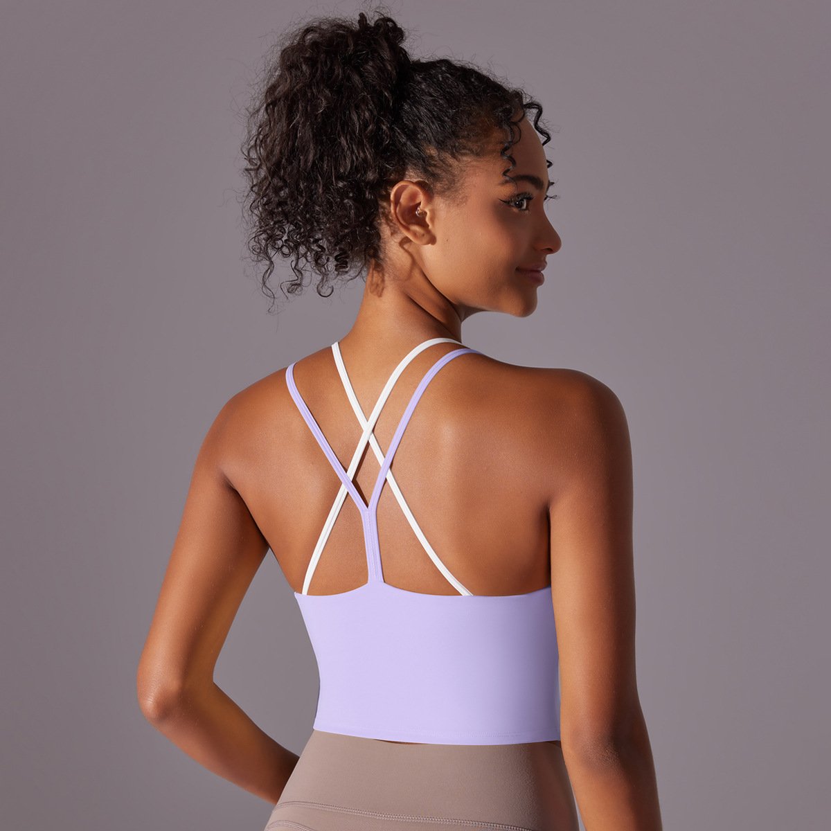 Solid Color Beauty Back Double Layer Crossover Reversible Nylon Sports Underwear Yoga Running Fitness Tops for Women - Image 3