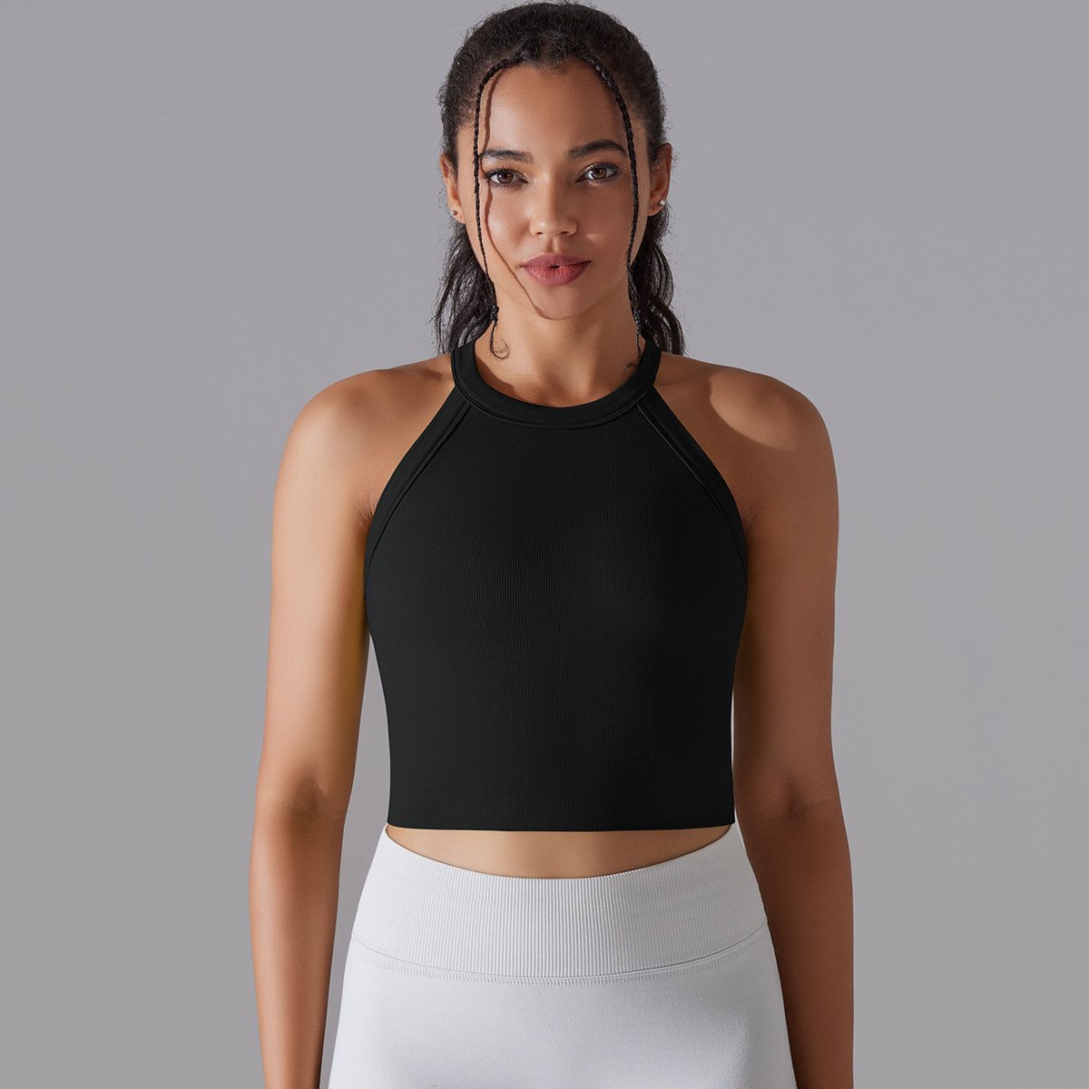 Women Sports Vest Fitness Bra with Chest Pads Seamless Double-Layer Shockproof Gym Workout Running Cropped Top - Image 2