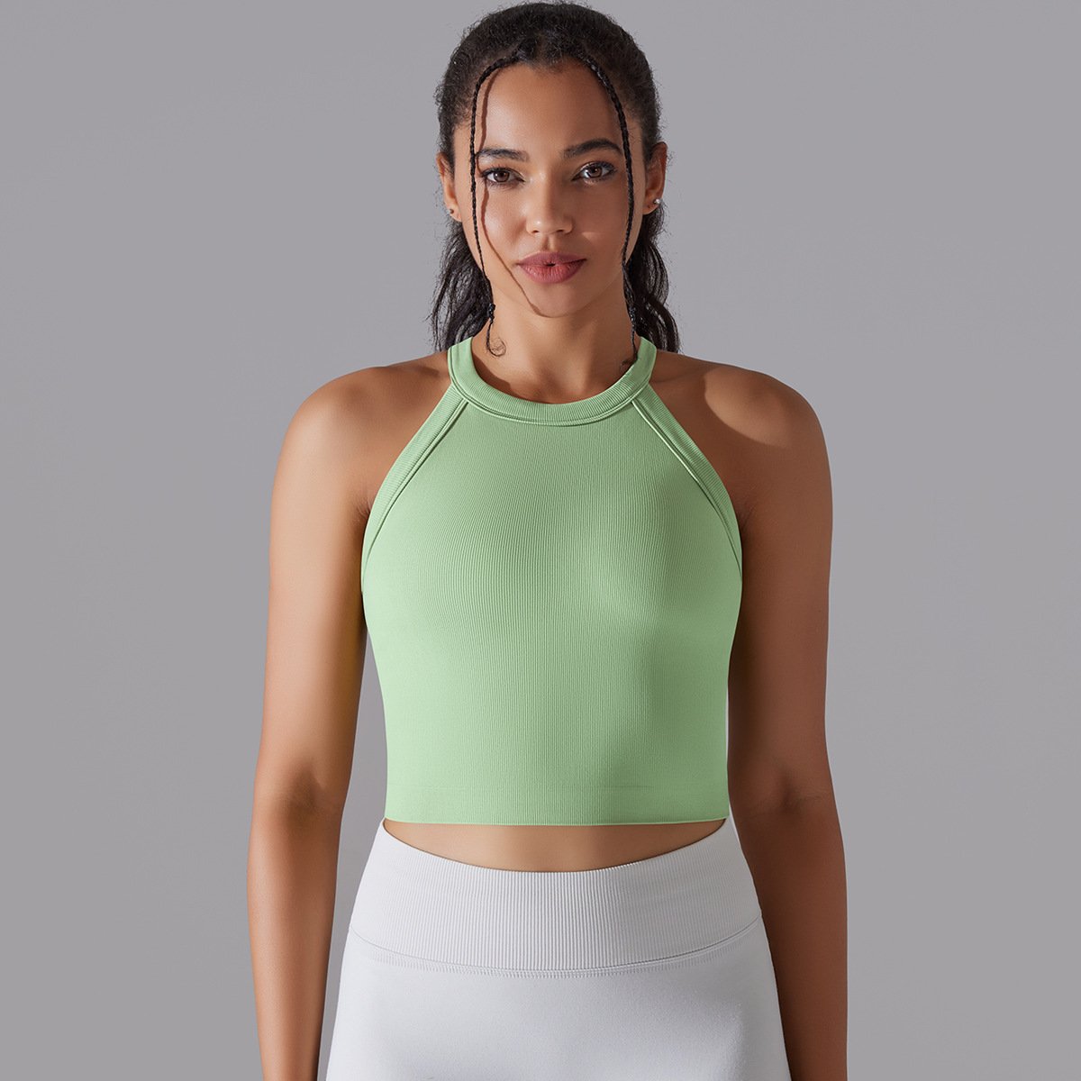 Women Sports Vest Fitness Bra with Chest Pads Seamless Double-Layer Shockproof Gym Workout Running Cropped Top - Image 7